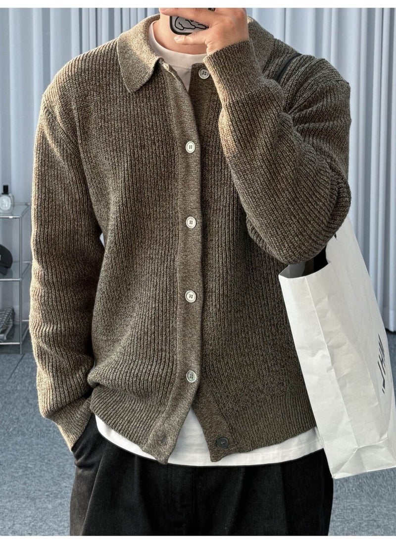 Cool Style Brown Button Detailed Regular Fit Cardigan