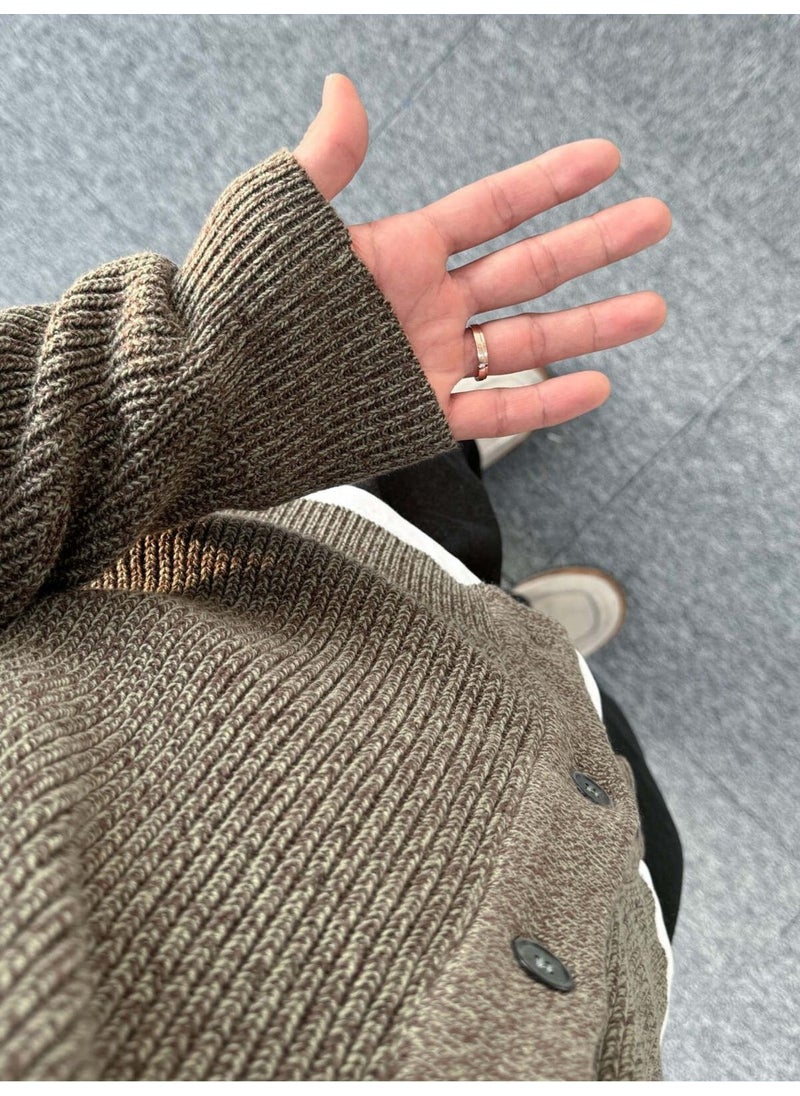 Cool Style Brown Button Detailed Regular Fit Cardigan