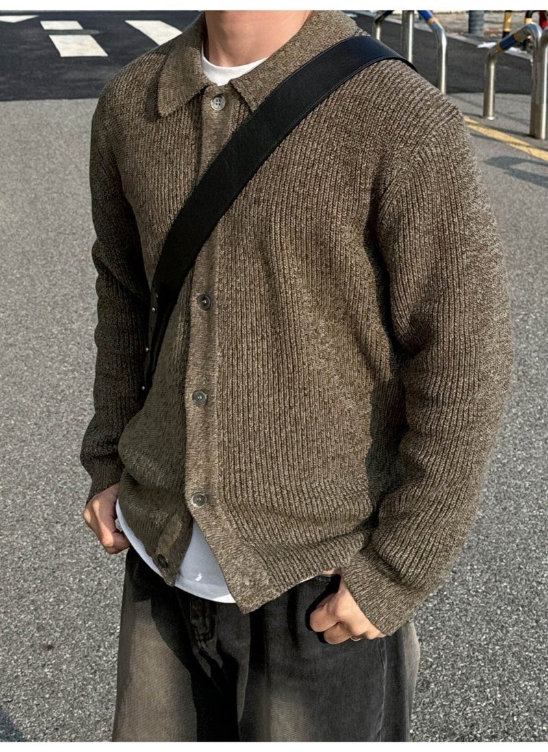 Cool Style Brown Button Detailed Regular Fit Cardigan