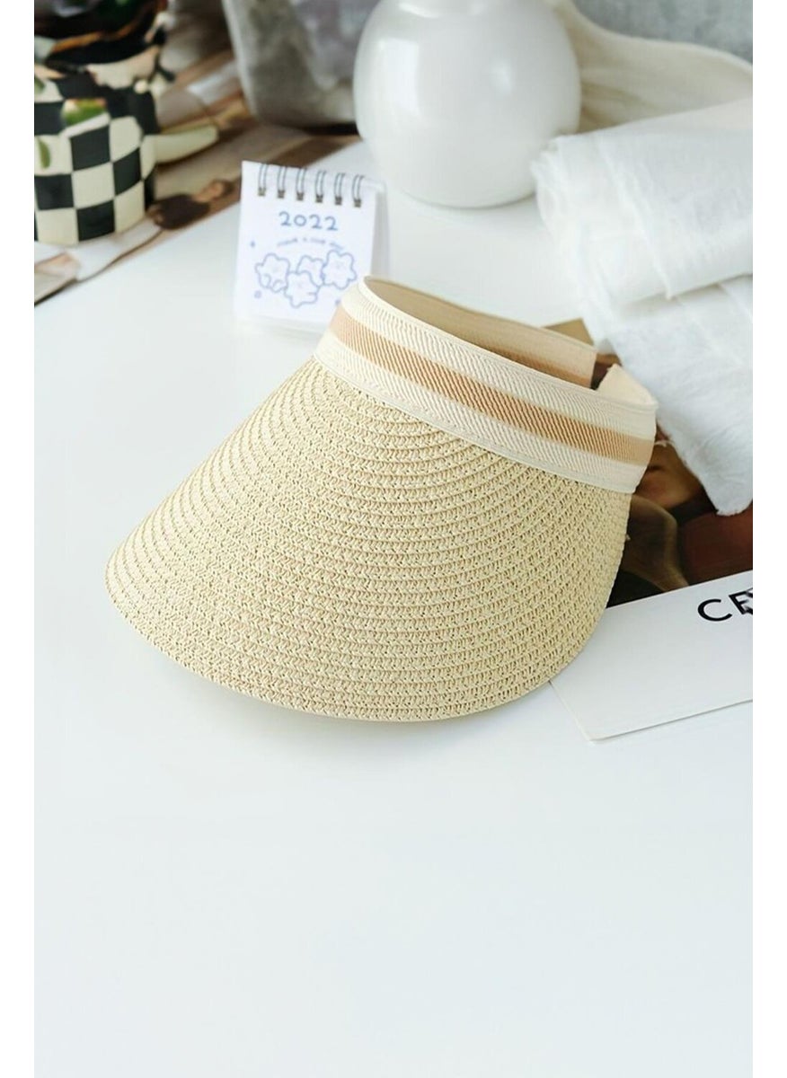 Straw Imported Luxury Beige Visor Hat Skull