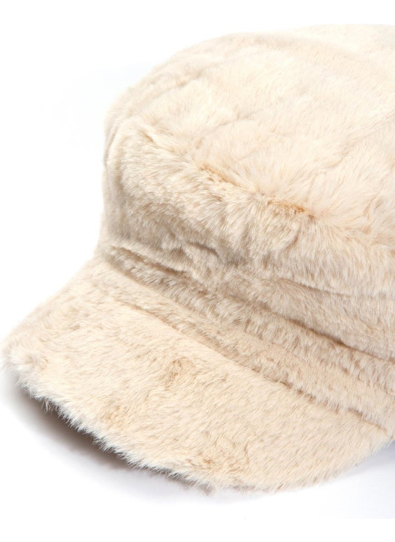 Sailor Type Beige Plush Teddy Cap Hat