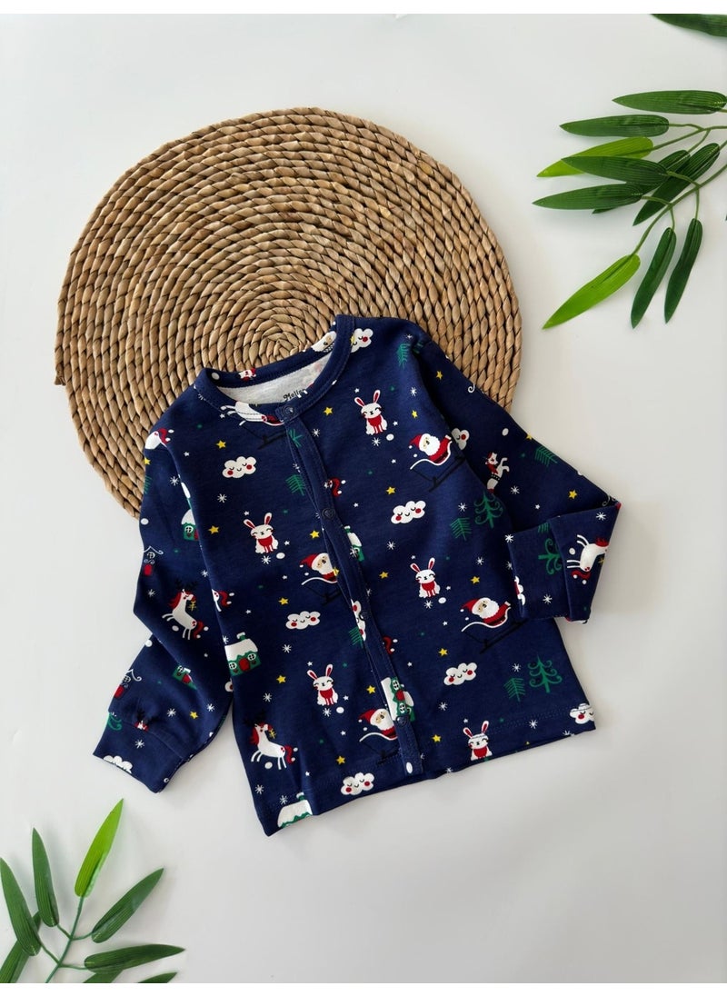 My Little One's Ciciler New Year Snowman Printed Pajama Set Navy Blue