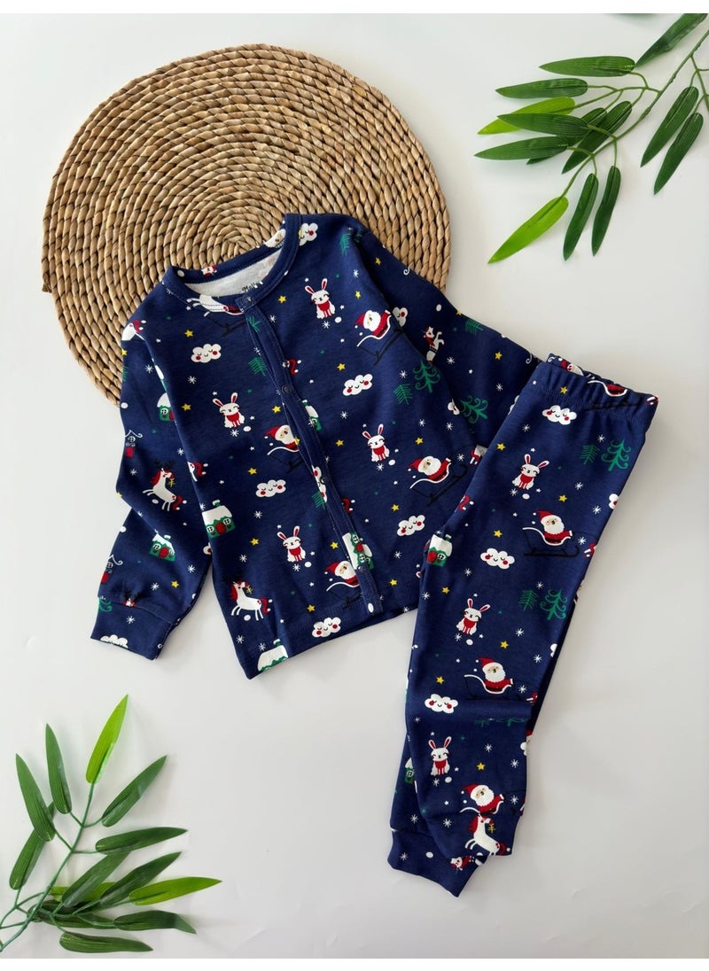 My Little One's Ciciler New Year Snowman Printed Pajama Set Navy Blue