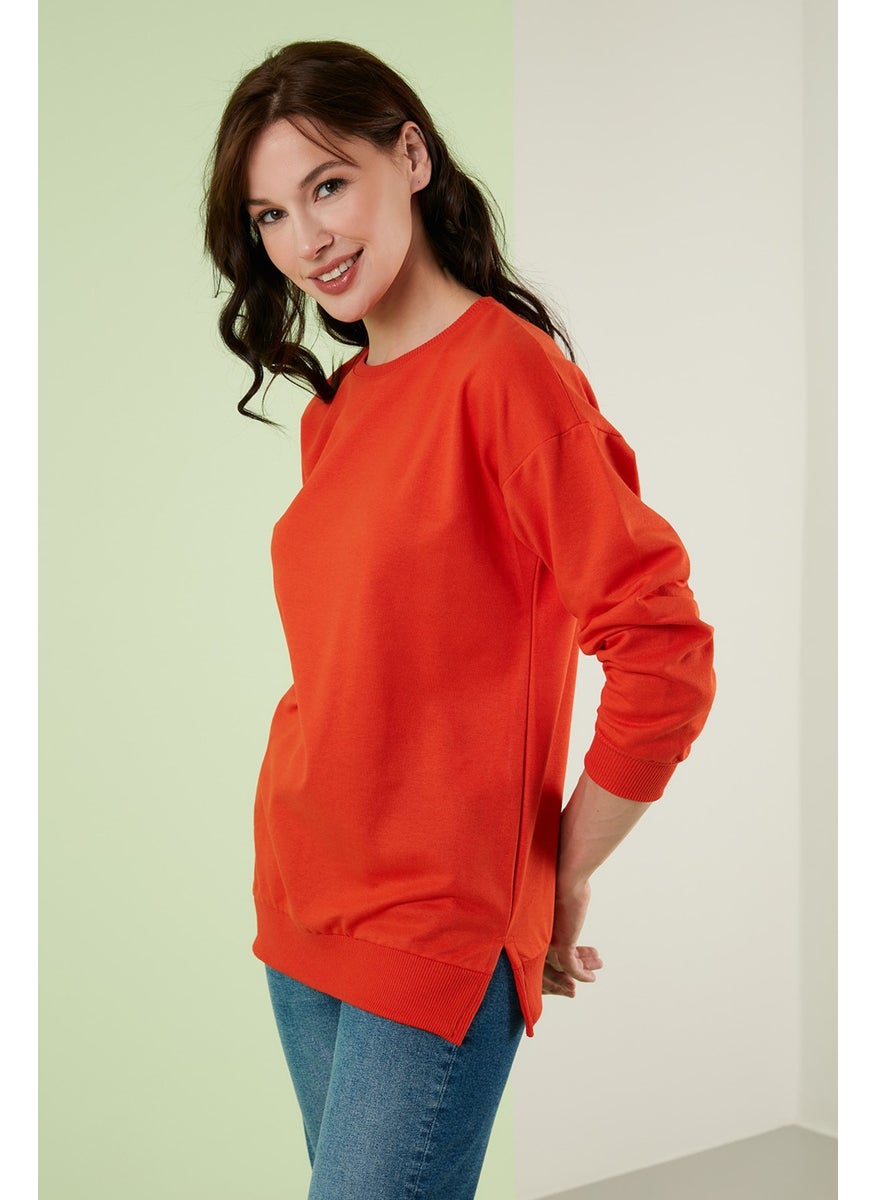 Cotton Crew Neck Basic Knitted Sweat Women's Sweat 5863569