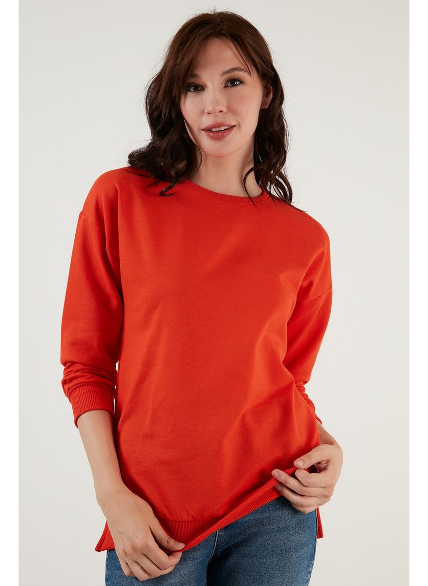 Cotton Crew Neck Basic Knitted Sweat Women's Sweat 5863569