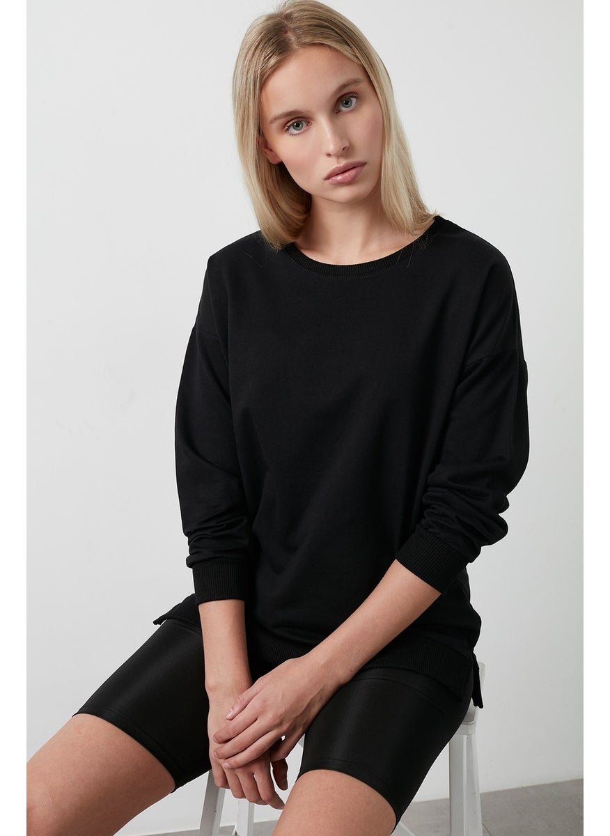 Cotton Crew Neck Basic Knitted Women's Sweat 5863569