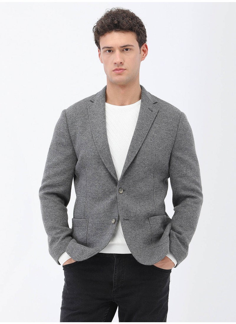 Anthracite Plain Modern Fit Wool Blend Knitted Jacket