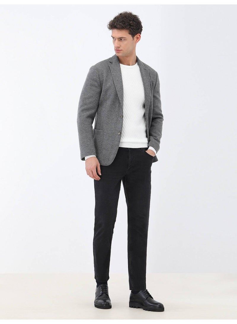 Anthracite Plain Modern Fit Wool Blend Knitted Jacket