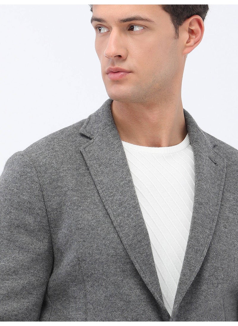 Anthracite Plain Modern Fit Wool Blend Knitted Jacket