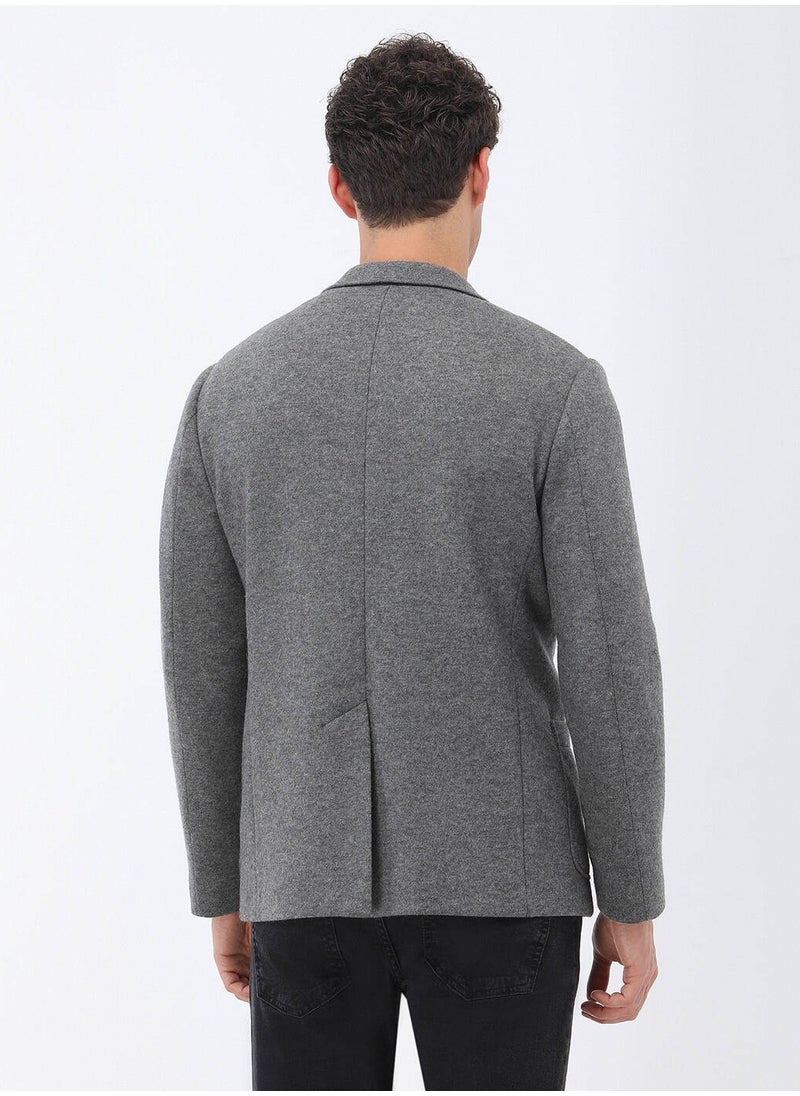 Anthracite Plain Modern Fit Wool Blend Knitted Jacket