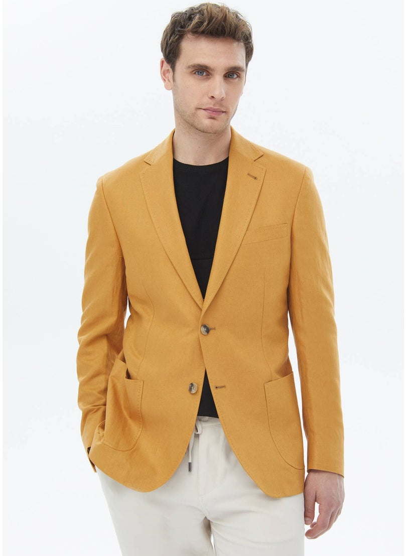 Saffron Plain Modern Fit Linen Blend Jacket