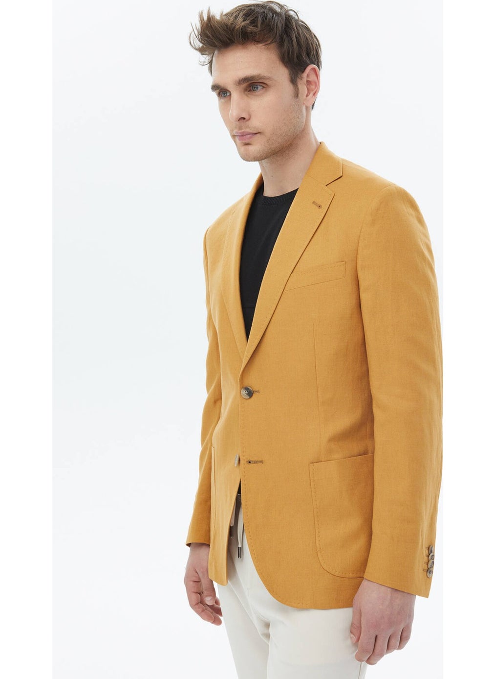 Saffron Plain Modern Fit Linen Blend Jacket