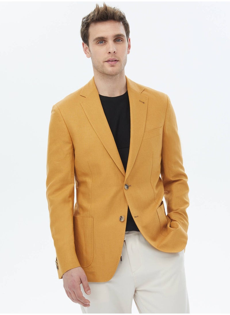 Saffron Plain Modern Fit Linen Blend Jacket