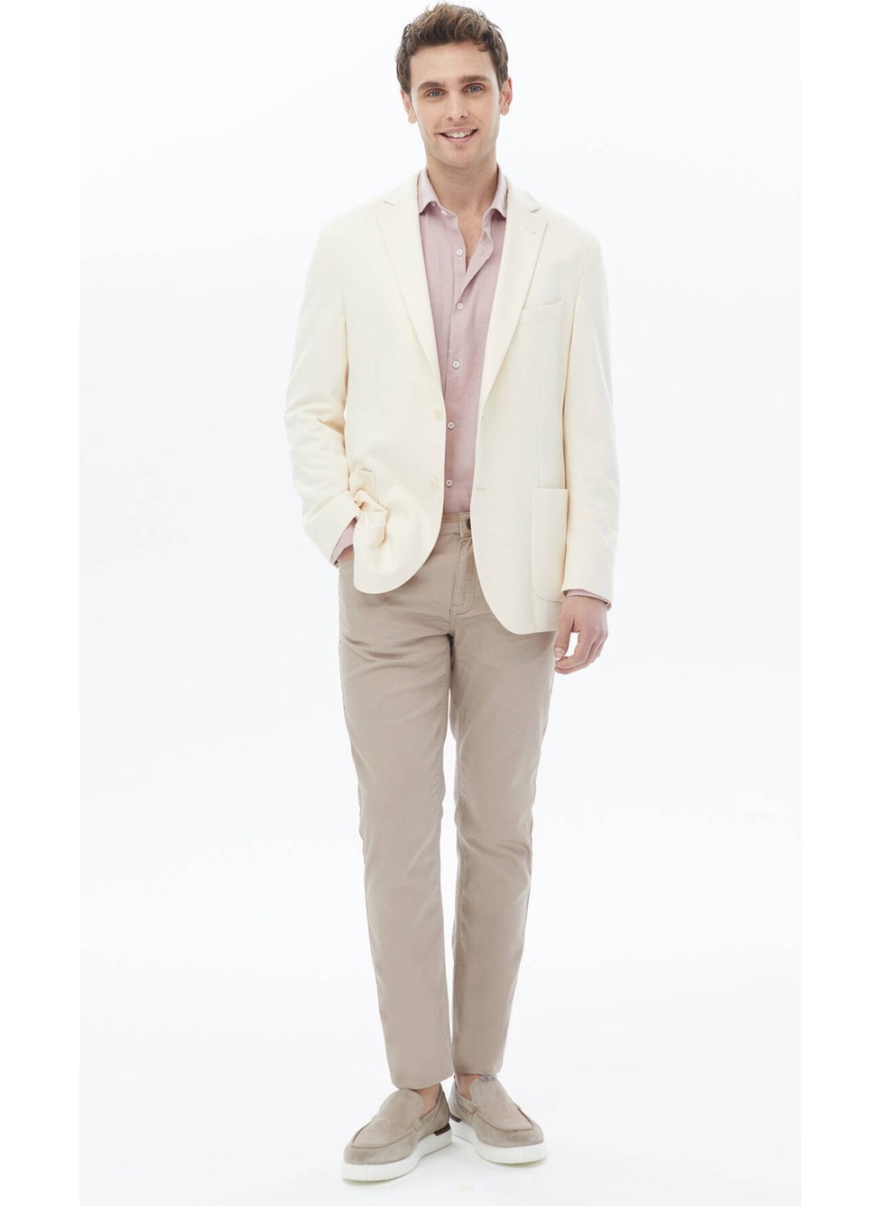 Ecru Plain Modern Fit Knitted Jacket