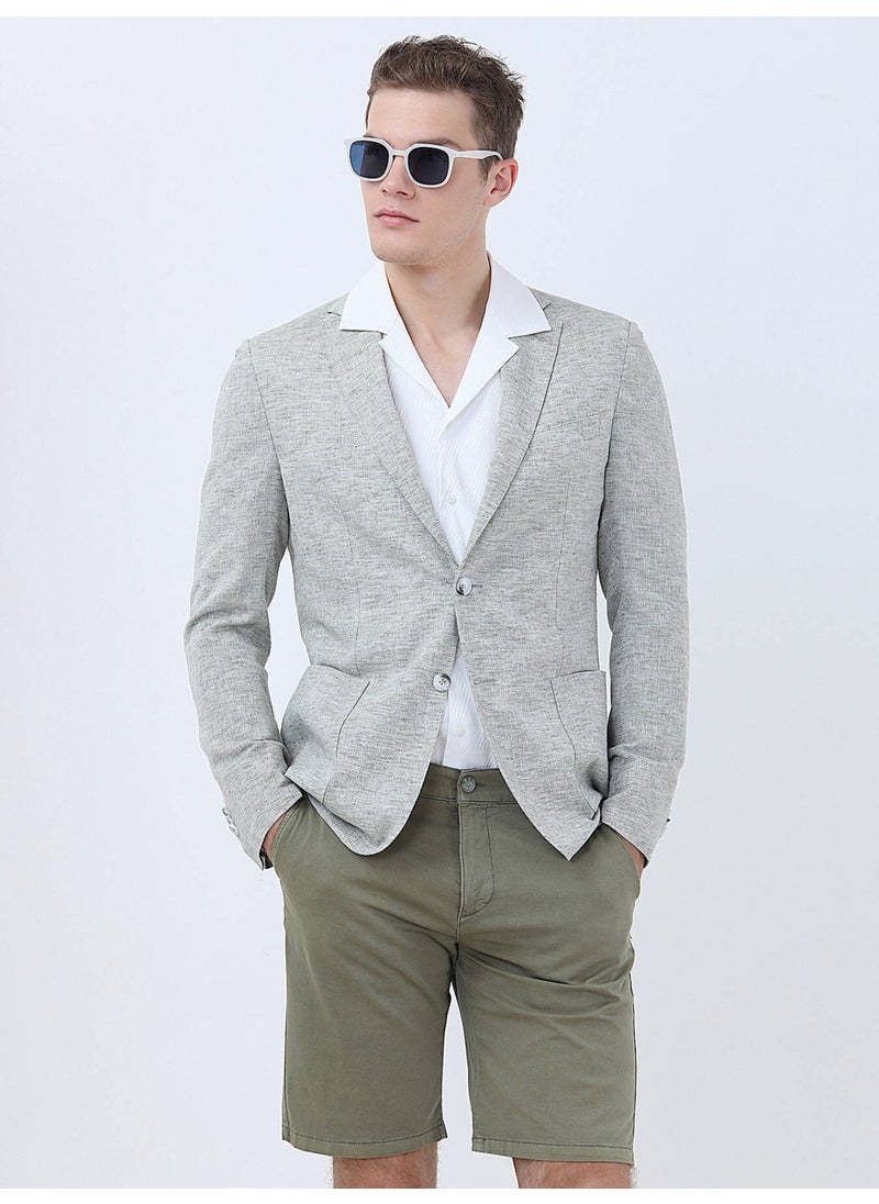 Light Khaki Micro Modern Fit Linen Blend Jacket