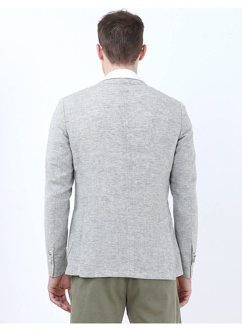 Light Khaki Micro Modern Fit Linen Blend Jacket