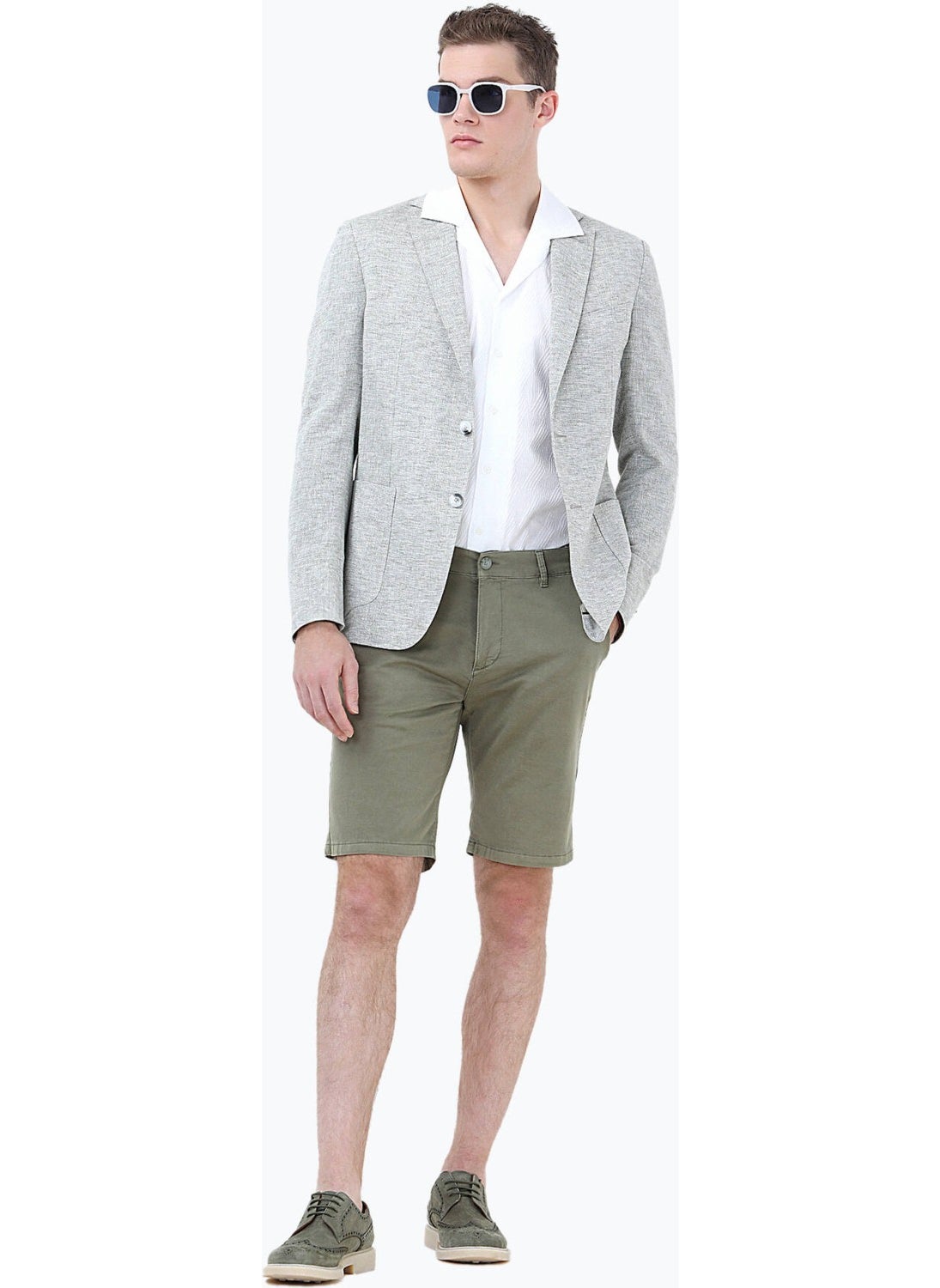 Light Khaki Micro Modern Fit Linen Blend Jacket