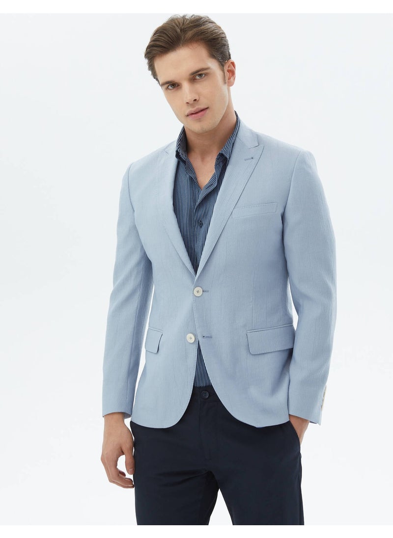 Light Blue Plain Slim Fit Jacket