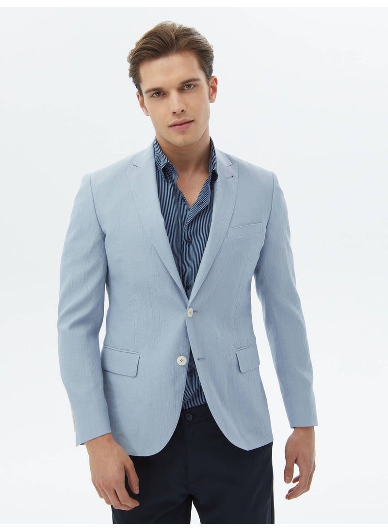 Light Blue Plain Slim Fit Jacket