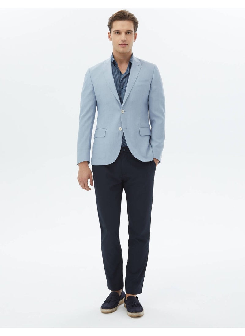 Light Blue Plain Slim Fit Jacket