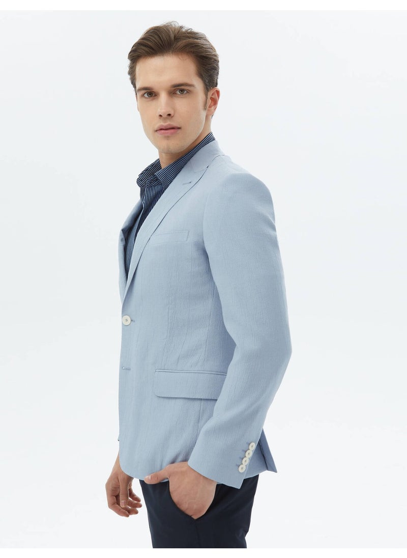 Light Blue Plain Slim Fit Jacket