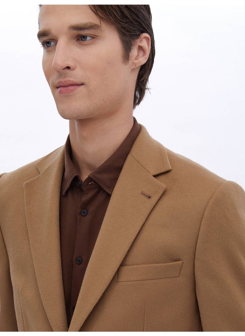 Camel Hair Plain Modern Fit Wool Blend Jacket