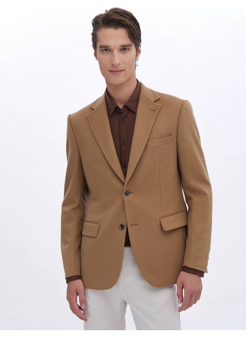 Camel Hair Plain Modern Fit Wool Blend Jacket