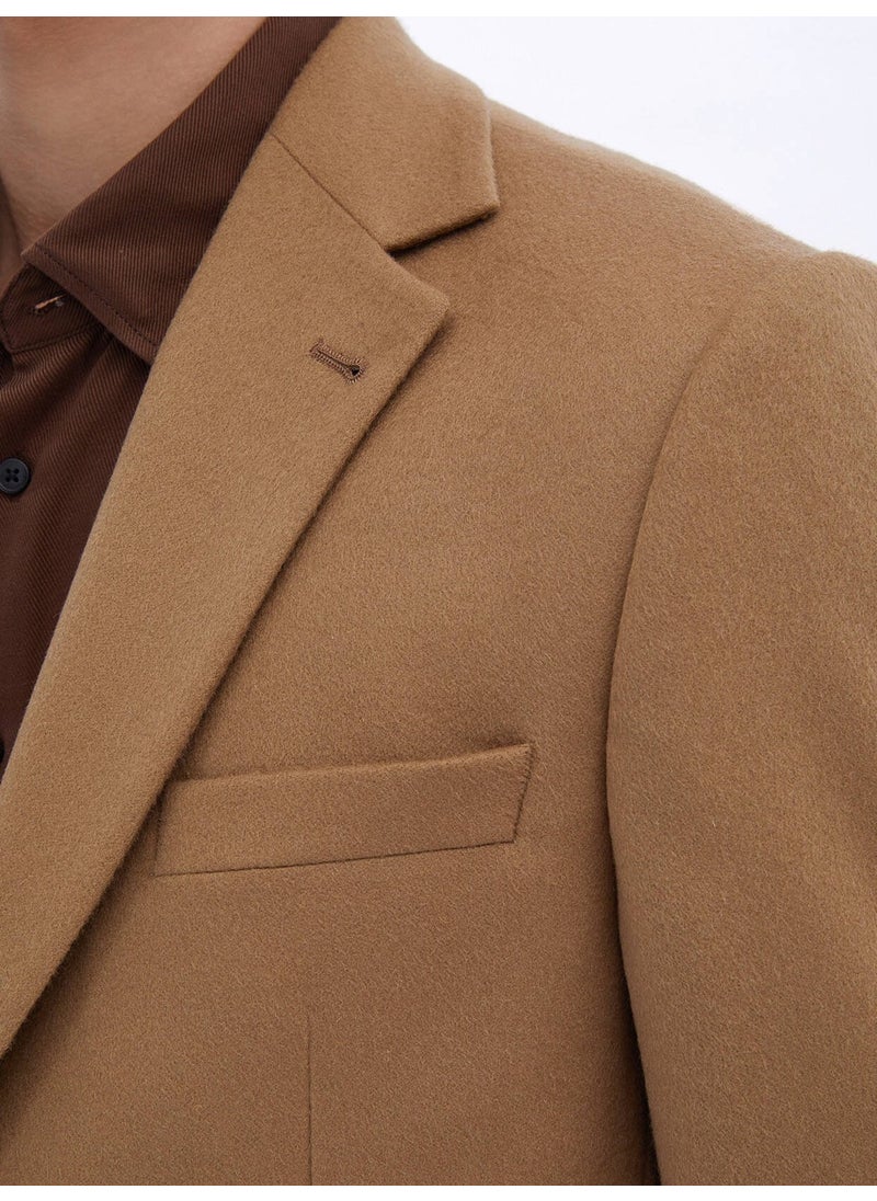 Camel Hair Plain Modern Fit Wool Blend Jacket