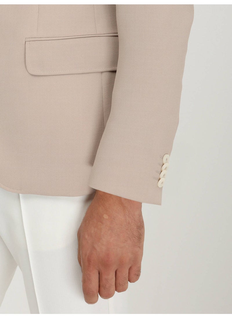 Beige Plain Slim Fit Jacket