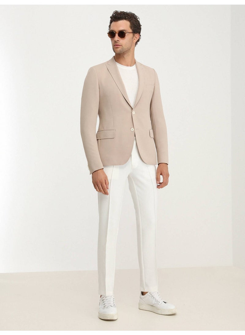 Beige Plain Slim Fit Jacket