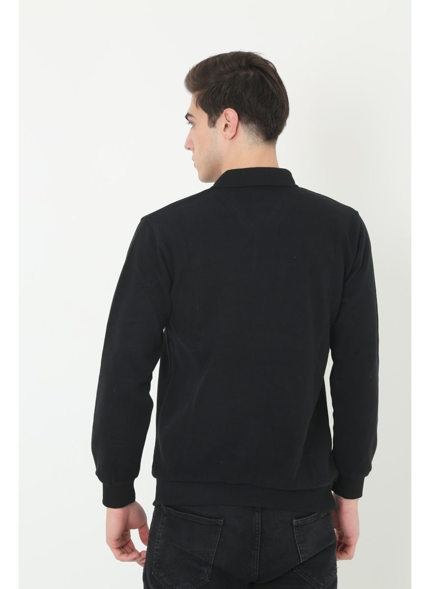 KMK Combination Men's Black Collar Selanik Soft Texture Sweater