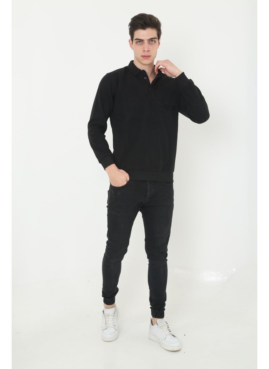 KMK Combination Men's Black Collar Selanik Soft Texture Sweater