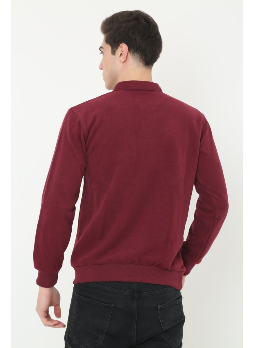 KMK Combination Men's Burgundy Collar Selanik Soft Textured Sweater