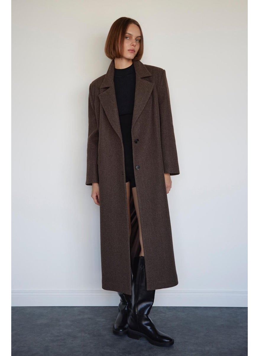 Saud Collection Brown Ari Double Breasted Maxi Cashmere Coat