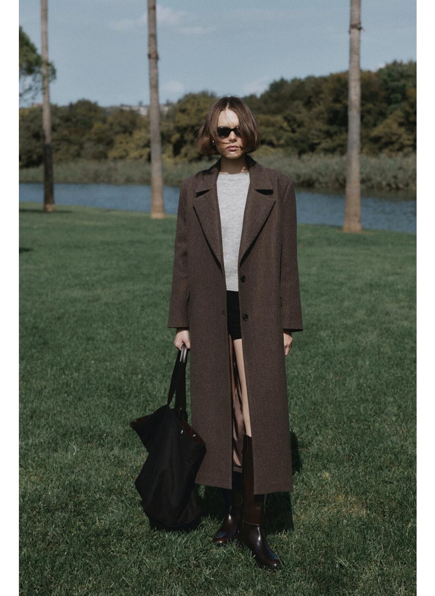 Saud Collection Brown Ari Double Breasted Maxi Cashmere Coat