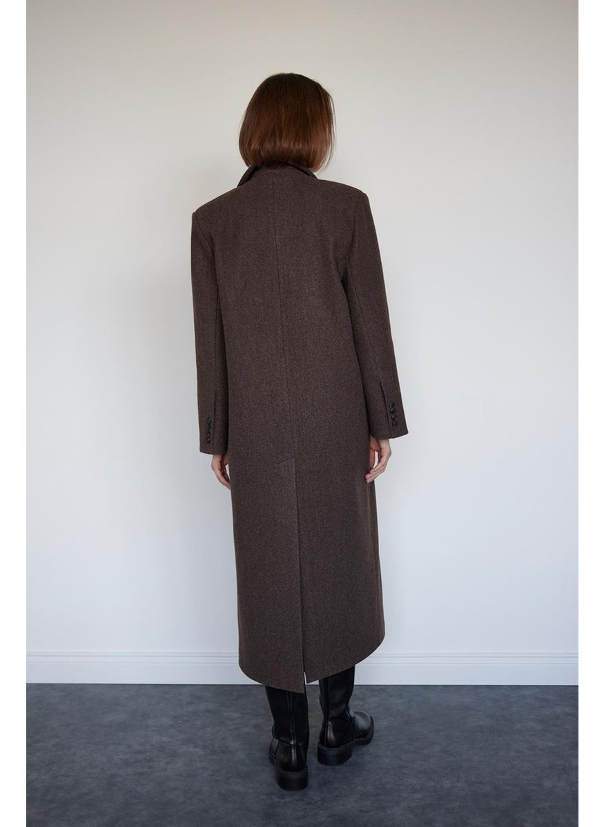 Saud Collection Brown Ari Double Breasted Maxi Cashmere Coat