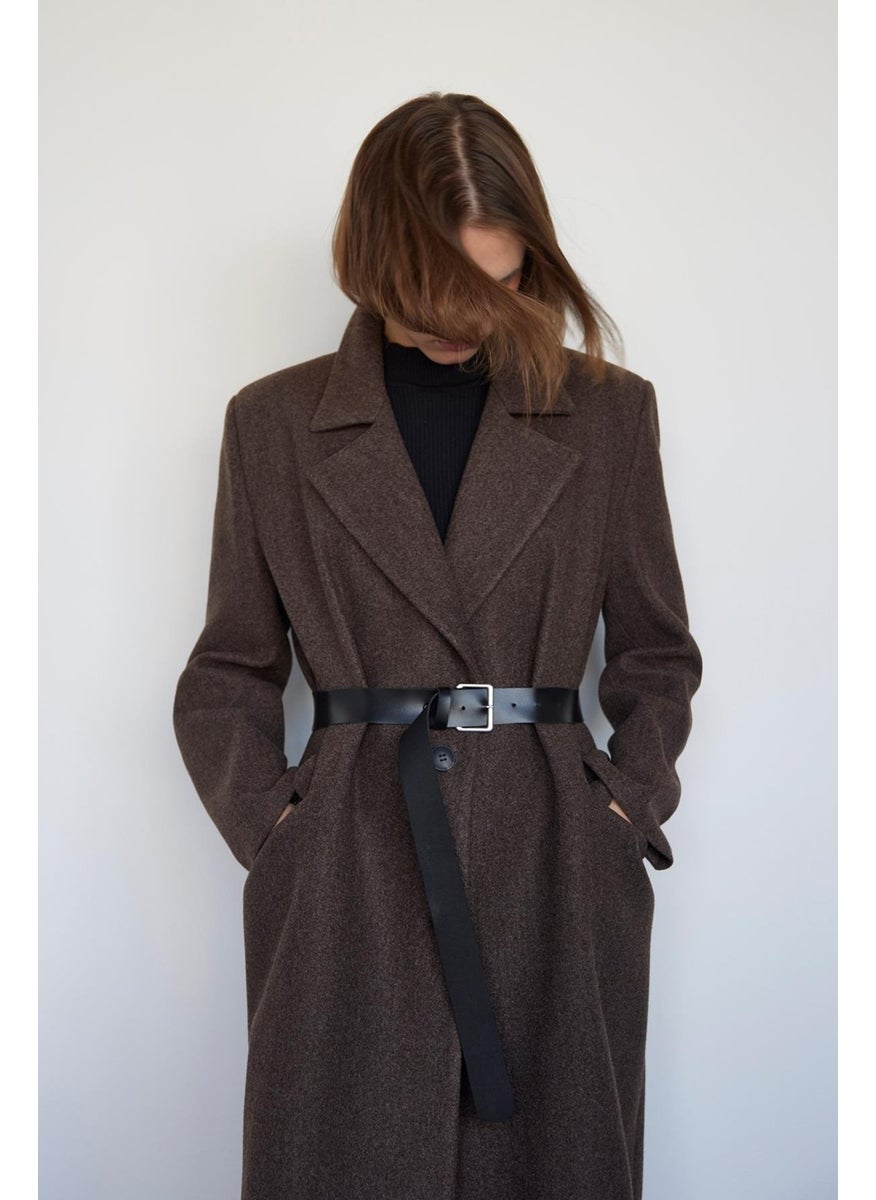 Saud Collection Brown Ari Double Breasted Maxi Cashmere Coat