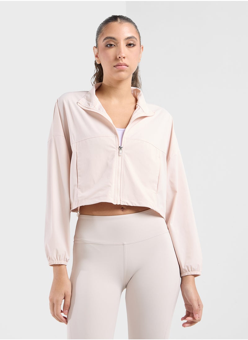 Cropped High Neck Zip Up Jacket