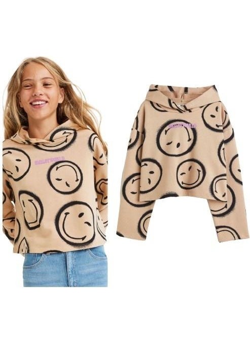 Smile Hooded Girls Sweatshirt