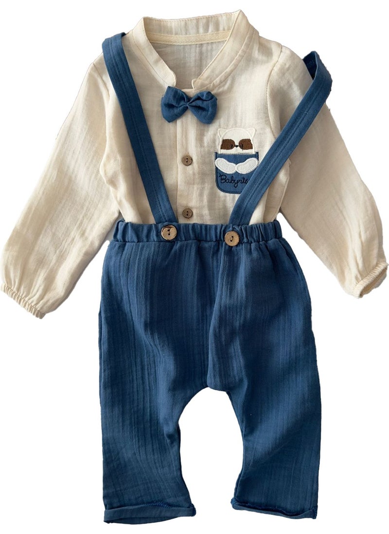 My Little Ones Bow Tie Muslin Baby Boy Romper Set - Blue