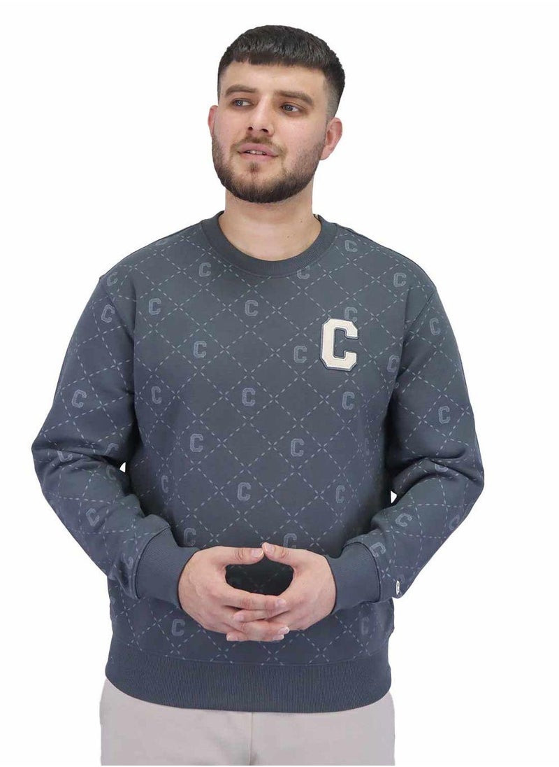 Men’s French Terry Crew Neck Long Sleeve Relaxed Fit Classic Print Sweatshirt