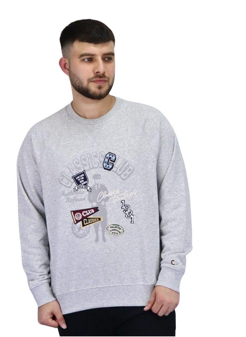 Men’s  French Terry Crew Neck Long Sleeve Classic Print Sweatshirt