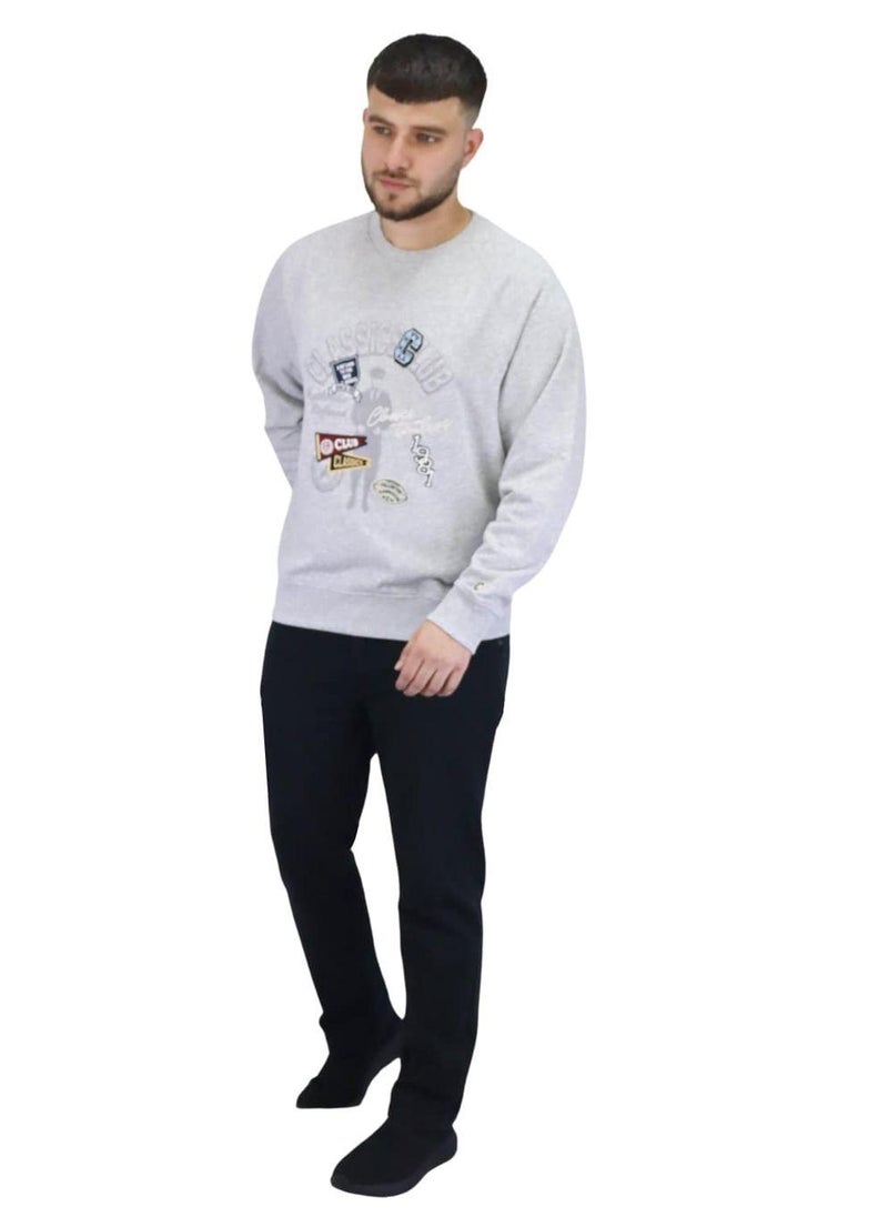 Men’s  French Terry Crew Neck Long Sleeve Classic Print Sweatshirt