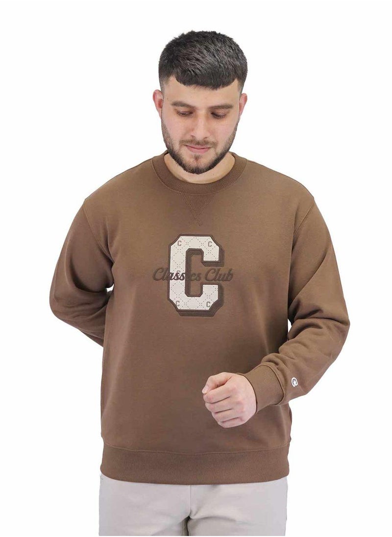 Men's  Classic French Terry Crew Neck Long Sleeve Relaxed Fit Print Sweatshirt