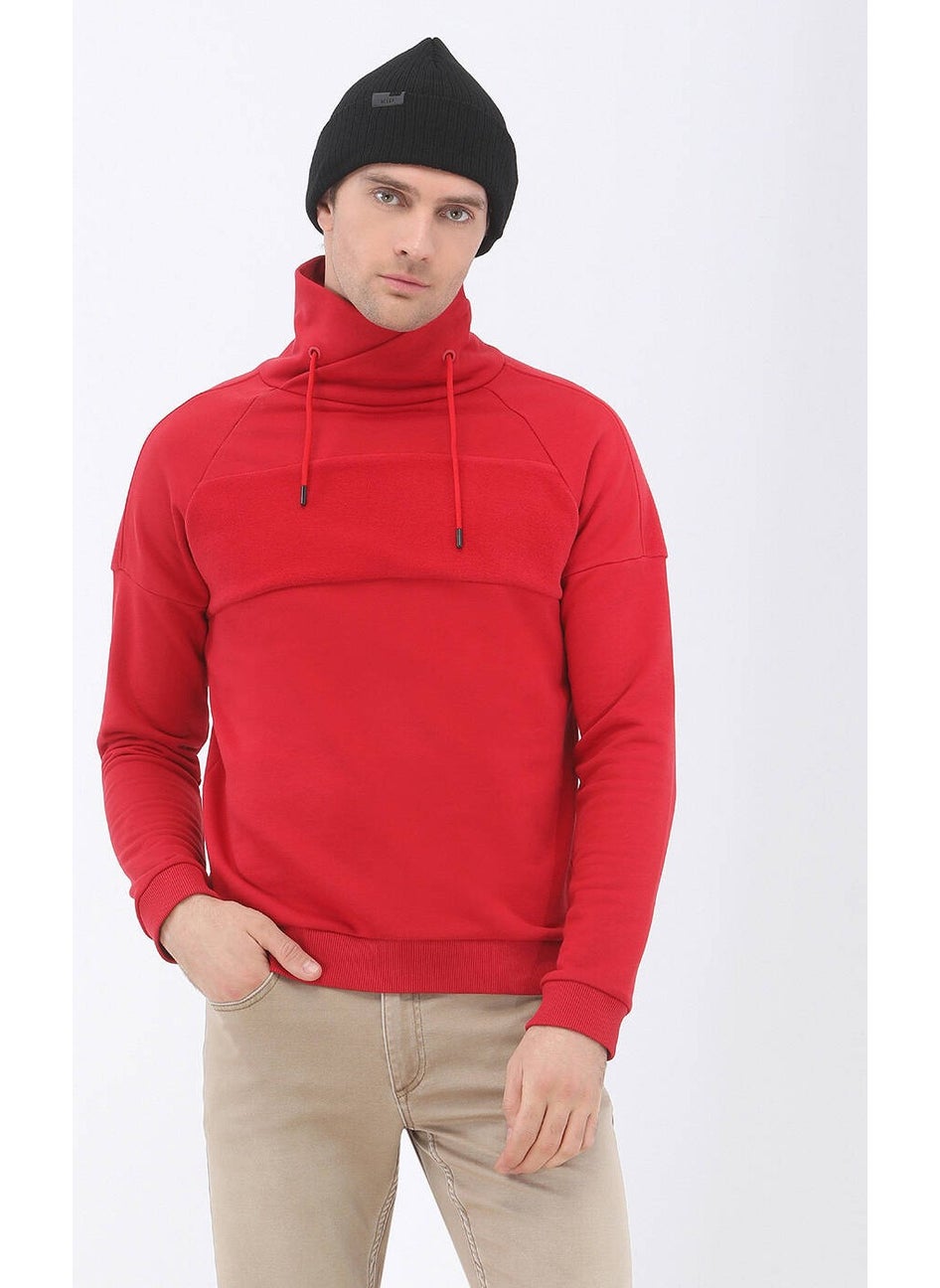 Red Stand Collar Sweatshirt