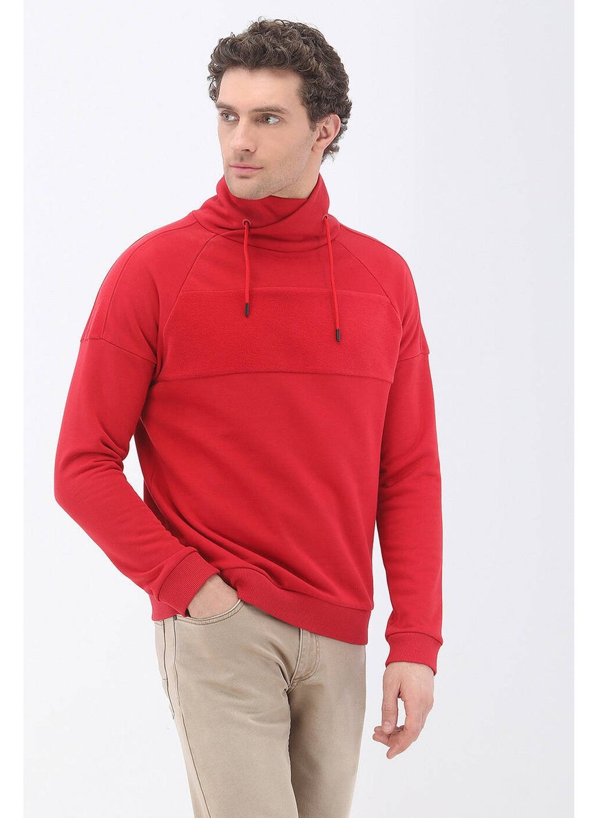 Red Stand Collar Sweatshirt