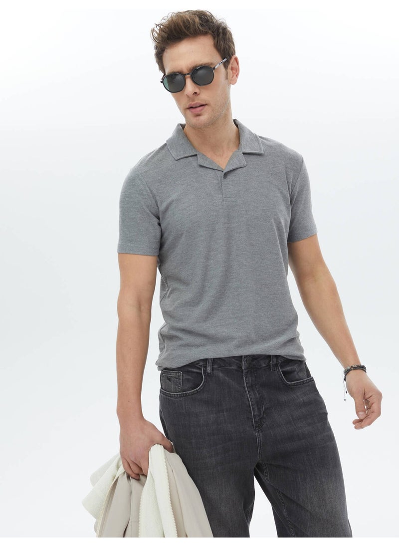 Grey Jacquard Cuban Collar T-Shirt