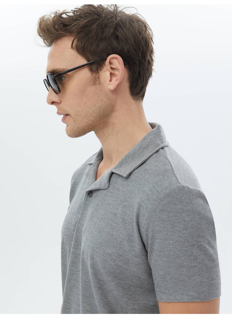 Grey Jacquard Cuban Collar T-Shirt