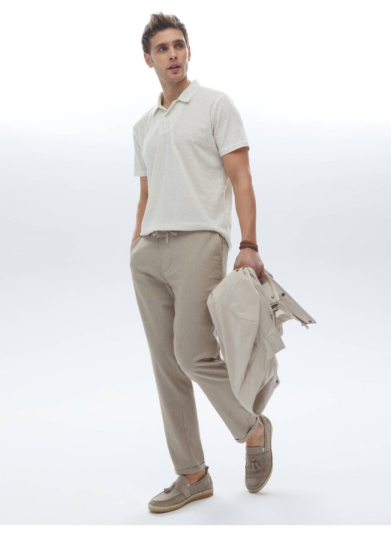 Beige Cuban Collar Linen Blend T-Shirt