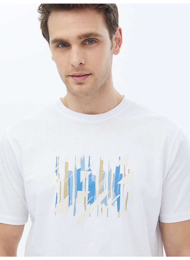 White Printed Crew Neck 100% Cotton T-Shirt